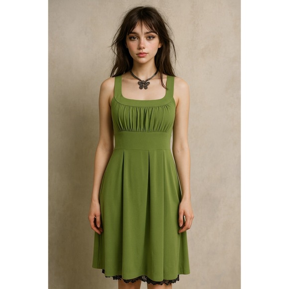 Donna Ricco Dresses & Skirts - VTG 90s Y2K Green Milkmaid Pleated Dress Fairy Grunge Goblin Indie‎ Sleaze Retro